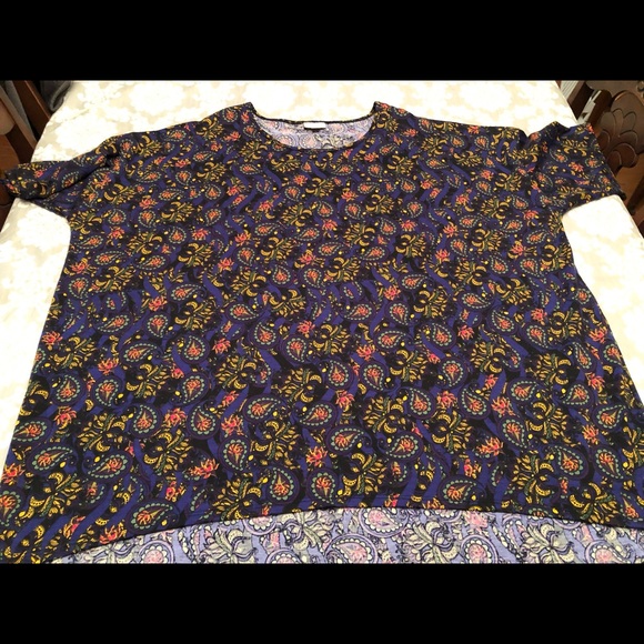 Lularoe Irma size 3x purple with pink and gold designs.